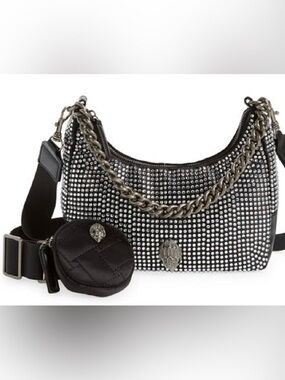 Black Rhinestone Studded Crossbody Bag with Metallic Accent